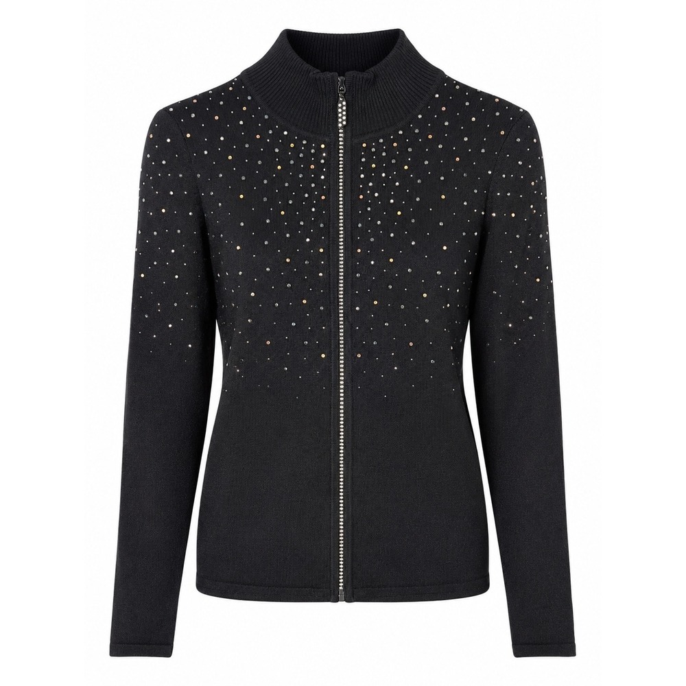 Fontana Cardigan Sweater Women's Size Medium Black Rhinestone Studded Zip Up NEW